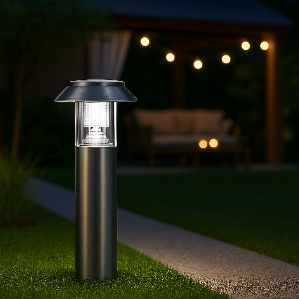 MeLiTec Solarleuchte SO49 Edelstahl, Mit Bewegungsmelder – 6 LEDs, Bis 6h Leuchtdauer, Inkl. Erdspieß